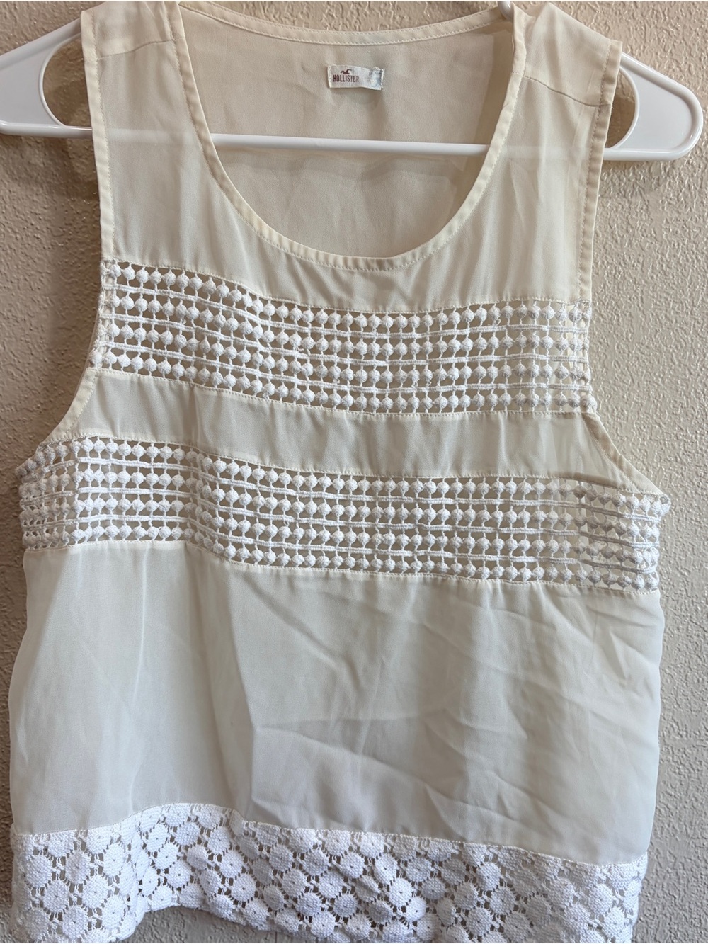 Hollister Cream Crochet Trim Sleeveless Tank